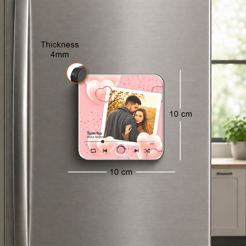 Personalized Musical Fridge Magnet Photo Frame with Rechargeable Custom Song Frame with Photo Unique Anniversary & Birthday Gift for Couples Musical Memory Frame
